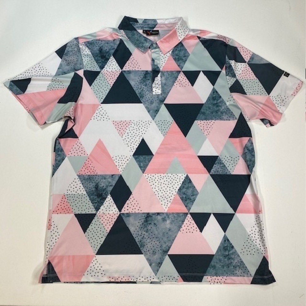 YATTA GOLF Geometric Print Polo Shirt XL Pink Teal‎ Black White Men's